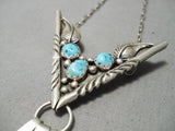 Stunning Vintage Native American Navajo V- Shape Turquoise Sterling Silver Necklace Old-Nativo Arts