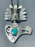 Most Detailed Kachina Eagle Turquoise Vintage Native American Navajo Sterling Silver Necklace-Nativo Arts