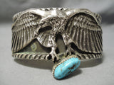 Detailed Flying Eagle Native American Navajo Turquoise Sterling Silver Heavy Bracelet-Nativo Arts