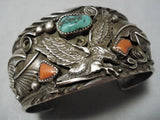 Important Al Chee Vintage Native American Navajo Eagle Turquoise Sterling Silver Bracelet-Nativo Arts