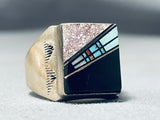 Native American Men's Squared Turquoise Inlay Thick Sterling Silver Vintage Ring-Nativo Arts