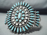 Outstanding Nez Vintage Native American Navajo Turquoise Cluster Sterling Silver Bracelet Old-Nativo Arts