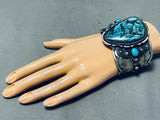Colossal Native American Navajo Blue Diamond Turquoise Sterling Silver Repoussed Bracelet-Nativo Arts
