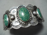 Early Vintage Native American Navajo Cerrillos Turquoise Sterling Silver Hand Tooled Bracelet-Nativo Arts