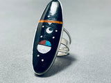 Cosmic Native American Navajo Turquoise Coral Sterling Silver Ring-Nativo Arts