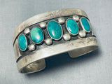 Beautiful Vintage Native American Navajo 5 Green Turquoise Sterling Silver Solid Bracelet-Nativo Arts