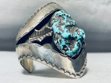 Mens Signed Museum Quality Vintage Native American Navajo Turquoise Sterling Silver Bracelet-Nativo Arts