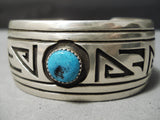Quality Vintage Native American Navajo Geometric Water Wave Turquoise Sterling Silver Bracelet-Nativo Arts
