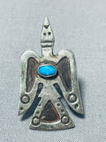 Long Bird Vintage Native American Navajo Turquoise Sterling Silver Ring-Nativo Arts
