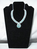 Spectacular Vintage Native American Navajo Kingman Turquoise Sterling Silver Necklace-Nativo Arts