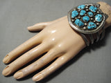 Important Vintage Native American Navajo Open Arms Sterling Silver Turquoise Bracelet Old-Nativo Arts