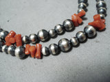 Native American Wrap Around Twice Santo Domingo Coral Sterling Silver Long Necklace-Nativo Arts