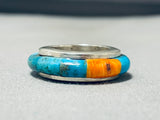 Unique Vintage Native American Navajo Turquoise & Spiny Oyster Eternity Band Ring-Nativo Arts