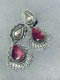Gorgeous Vintage Native American Navajo Sugulite Sterling Silver Earrings Signed Rudy Willie-Nativo Arts