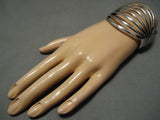 Stunning Vintage Native American Navajo Wil Benally Sterling Silver Convex Bracelet Old-Nativo Arts