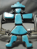 Quality Native American Navajo Freddie Maloney Kachina Turquoise Sterling Silver Bracelet-Nativo Arts