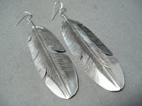 One Of The Longest Native American Navajo Sterling Silver Feather Earrings-Nativo Arts