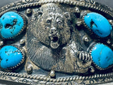 Native American Monster Grizzly Vintage Navajo Turquoise Sterling Silver Bracelet-Nativo Arts