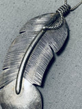 Beautiful Vintage Native American Navajo Sterling Silver Feather Necklace-Nativo Arts