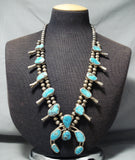 Women's Vintage Native American Navajo Morenci Turquoise Sterling Silver Squash Blossom Necklace-Nativo Arts