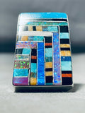 Native American One Of Most Intricate Ever Santo Domingo Turquoise Inlay Sterling Silver Ring-Nativo Arts