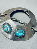 Awesome Vintage Native American Navajo morenci Mountain Turquoise Sterling Silver Hair Barrette-Nativo Arts