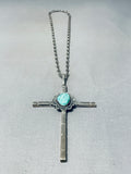 Wonderful Vintage Native American Navajo Kingman Turquoise Sterling Silver Cross Necklace-Nativo Arts