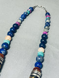 Authentic Singer Native American Navajo Lapis Turquoise Sterling Silver Necklace-Nativo Arts