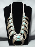 Authentic Bear Vintage Native American Navajo Turquoise Sterling Squash Blossom Necklace-Nativo Arts