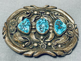 Will Singer Vintage Native American Navajo Sleeping Beauty Turquoise Sterling Silver Buckle-Nativo Arts