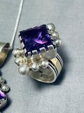 Rare Vintage Native American Navajo Amethyst Sterling Silver Bracelet Necklace Ring Set-Nativo Arts