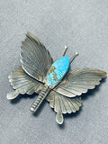 Unforgettable Vintage Native American Navajo Kingman Turquoise Sterling Silver Pin Signed-Nativo Arts