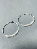Elegant Vintage Native American Navajo Inlay Mother Of Pearl Sterling Silver Large Hoop Earrings-Nativo Arts