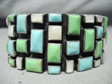 Heavy Huge Vintage Native American Navajo Turquoise Gaspeite Sterling Silver Bracelet-Nativo Arts