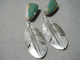 Spectacular Native American Navajo Royston Turquoise Sterling Silver Feather Earrings-Nativo Arts