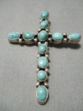 Marvelous Vintage Native American Navajo Green Turquoise Sterling Silver Cross Pendant-Nativo Arts
