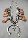 Stunning Vintage Native American Navajo Sterling Silver Spiny Oyster Squash Blossom Necklace-Nativo Arts