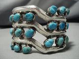 Heavy Vintage Zig Zag Turquoise Sterling Silver Native American Navajo Bracelet Old Cuff-Nativo Arts
