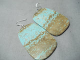 Native American Big Turquoise Slab #8 Santo Domingo Sterling Silver Earrings-Nativo Arts