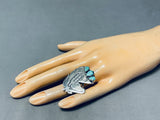 Horse And Feather Vintage Native American Navajo Turquoise Sterling Silver Ring-Nativo Arts
