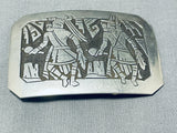 Dancing Kachina Vintage Native American Navajo Hand Carved Sterling Silver Buckle-Nativo Arts