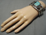 Very Rare Vintage Native American Navajo Aqua Blue Turquoise Sterling Silver Bracelet Old-Nativo Arts