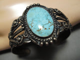 Early 1900's Vintage Native American Navajo Lone Mountain Turquoise Sterling Silver Bracelet-Nativo Arts