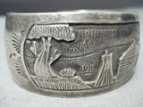 Wonderful Vintage Native American Navajo Sterling Silver Storyteller Bracelet Old-Nativo Arts