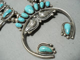 Signed Women's Vintage Native American Navajo Turquoise Sterling Silver Squash Blossom Necklace-Nativo Arts