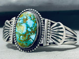 Fascinating Vintage Native American Navajo Signed Carico Lake Turquoise Sterling Silver Bracelet-Nativo Arts