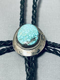 Phenomenal Vintage Native American Navajo Spiderweb Turquoise Sterling Silver Bolo Tie-Nativo Arts