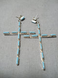 Wonderful Vintage Native American Zuni Turquoise Sterling Silver Cross Earrings Old-Nativo Arts