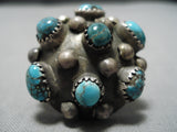 Marvelous Vintage Native American Navajo Domed Lone Mountain Turquoise Sterling Silver Ring-Nativo Arts