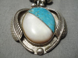 Stunning Vintage Native American Navajo Blue Turquoise Sterling Silver Torpedo Bead Necklace-Nativo Arts